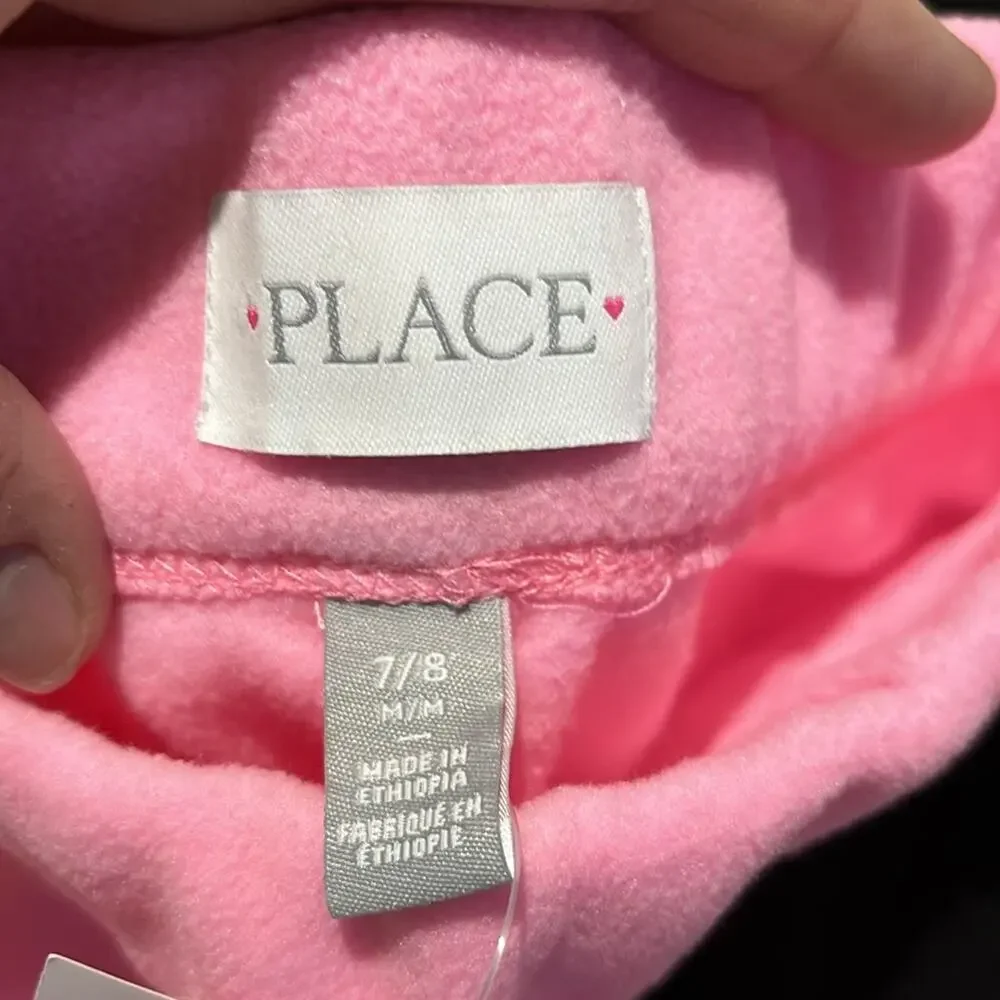 Children’s Place 7/8 fleece pink and black elastic waist pants nwt